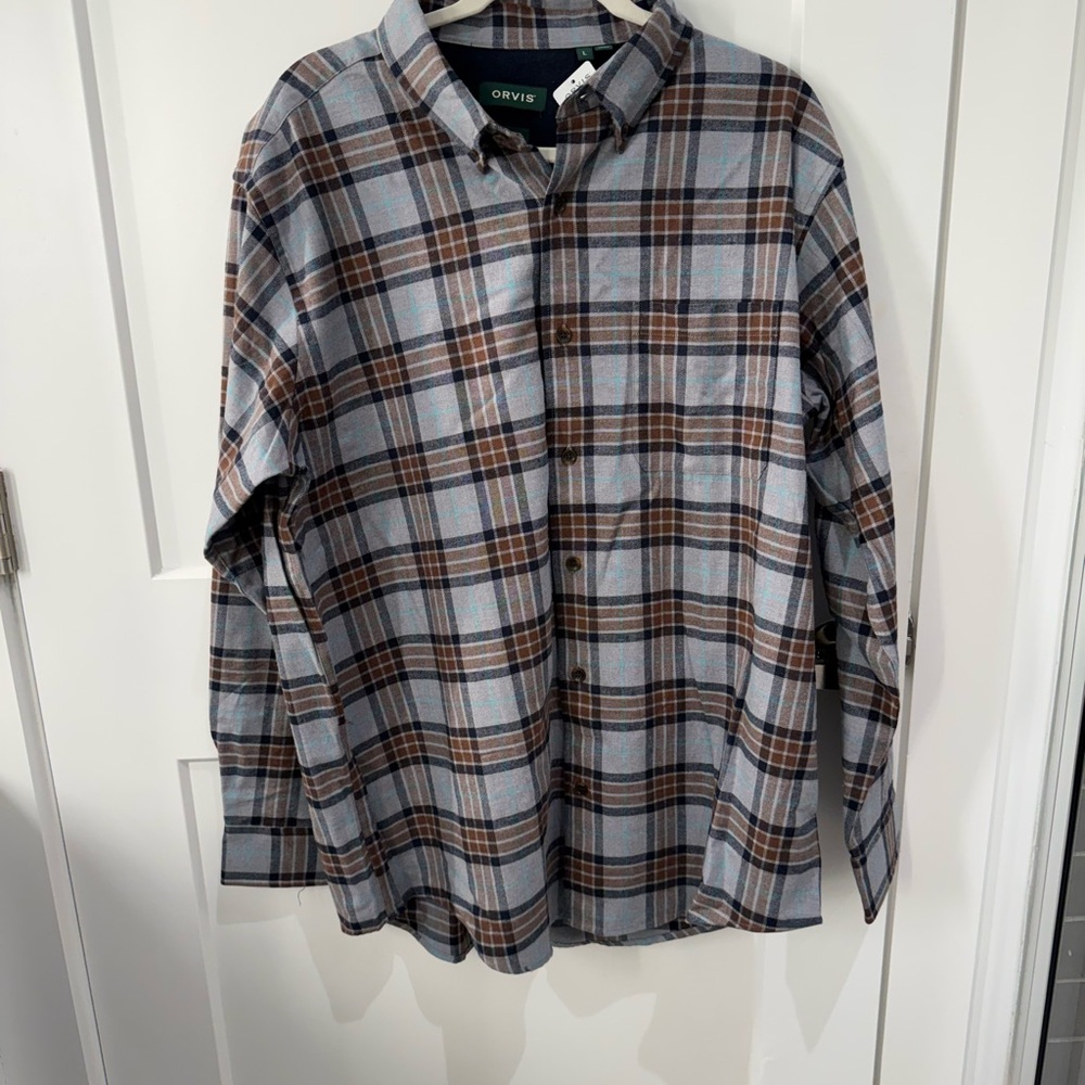 Orvis Men's Plaid Shirt - Blue and Brown